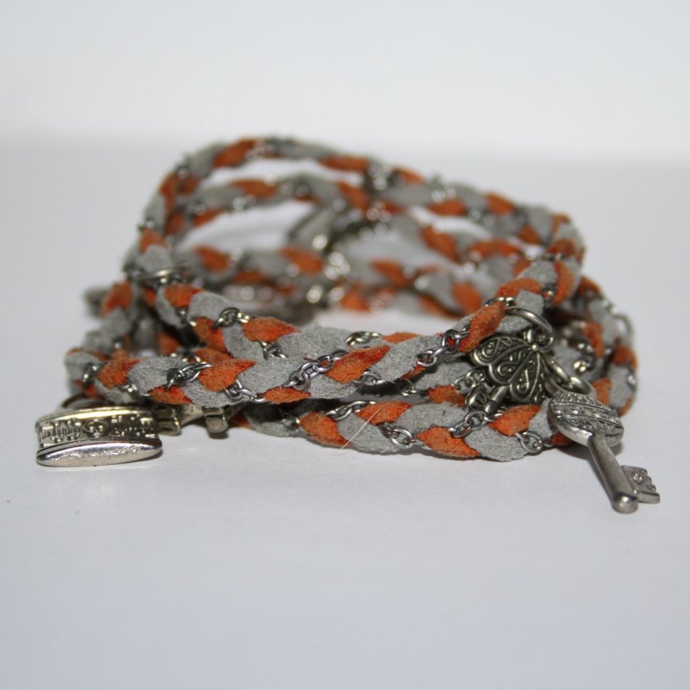 Grey and Oranhe Braided Bracet w/silver hardware